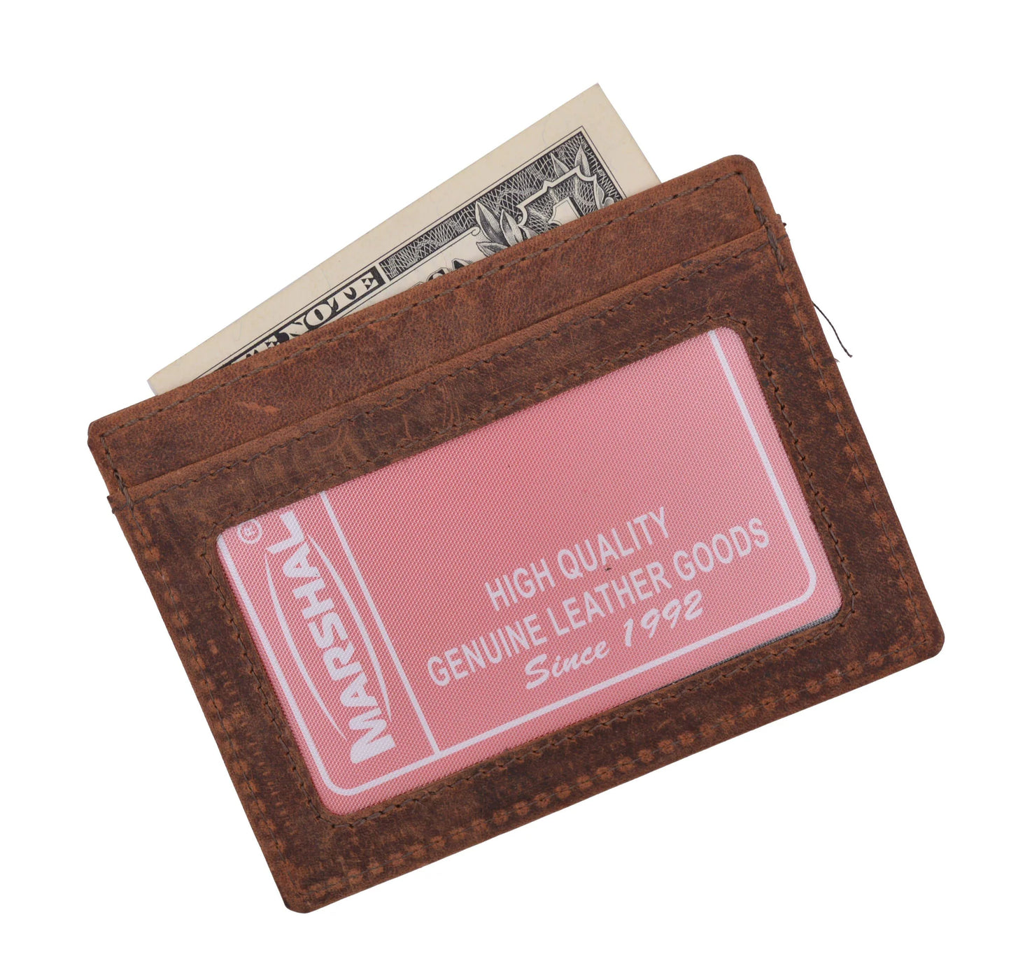 RFID Blocking Hunter Brown Men's Slim Vintage Genuine Leather Front Pocket Wallet Thin Card Holder