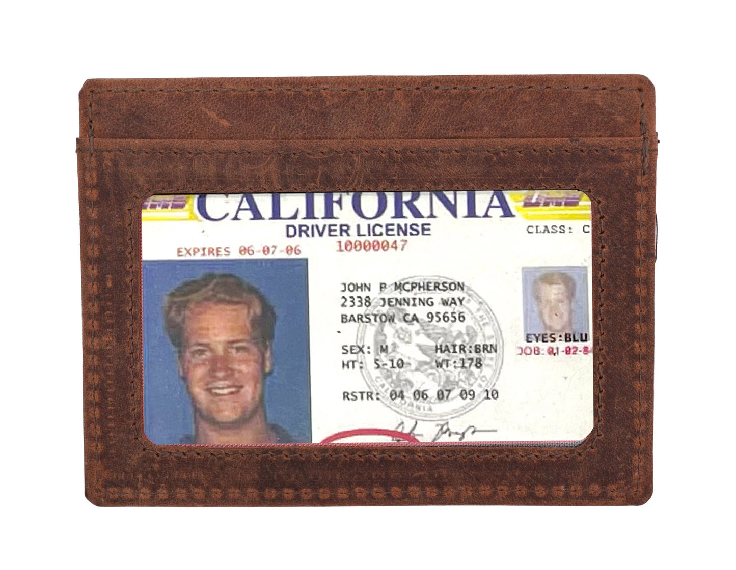 RFID Blocking Hunter Brown Men's Slim Vintage Genuine Leather Front Pocket Wallet Thin Card Holder