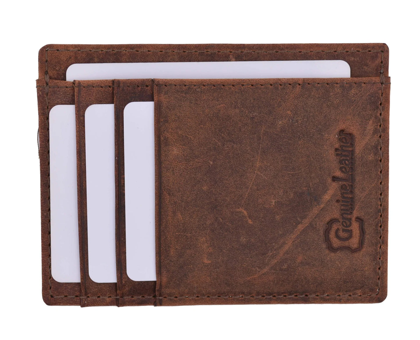 RFID Blocking Hunter Brown Men's Slim Vintage Genuine Leather Front Pocket Wallet Thin Card Holder