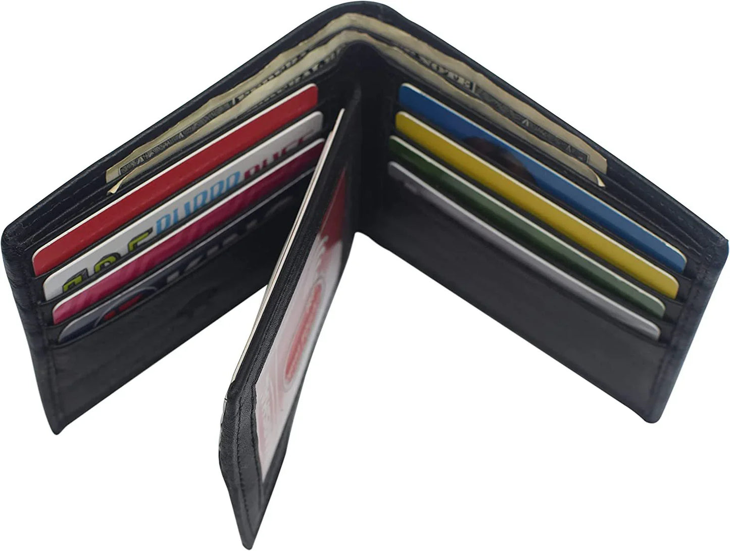 RFID Blocking Vintage Leather Bifold Wallet Flap Open ID Holder