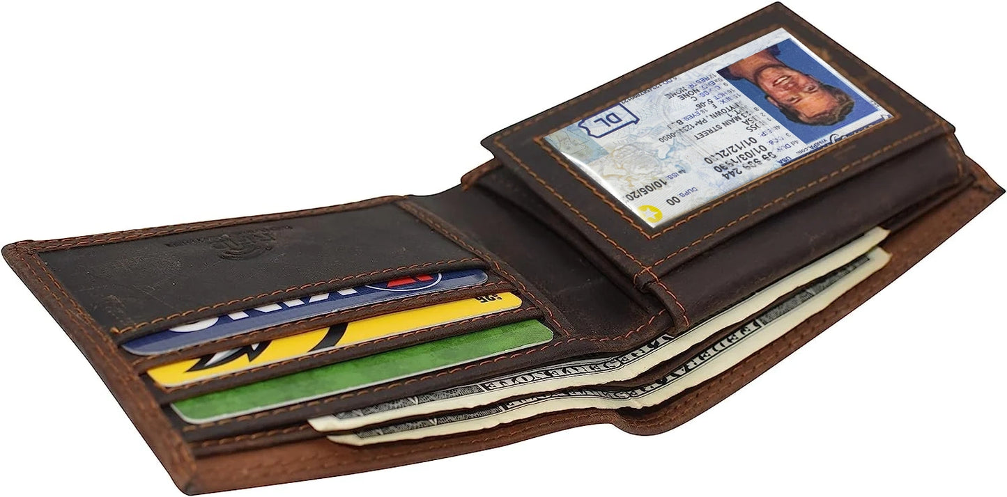 Vintage Leather Men's Bifold Flap Top Wallet Credit Card Holder Airtag Case