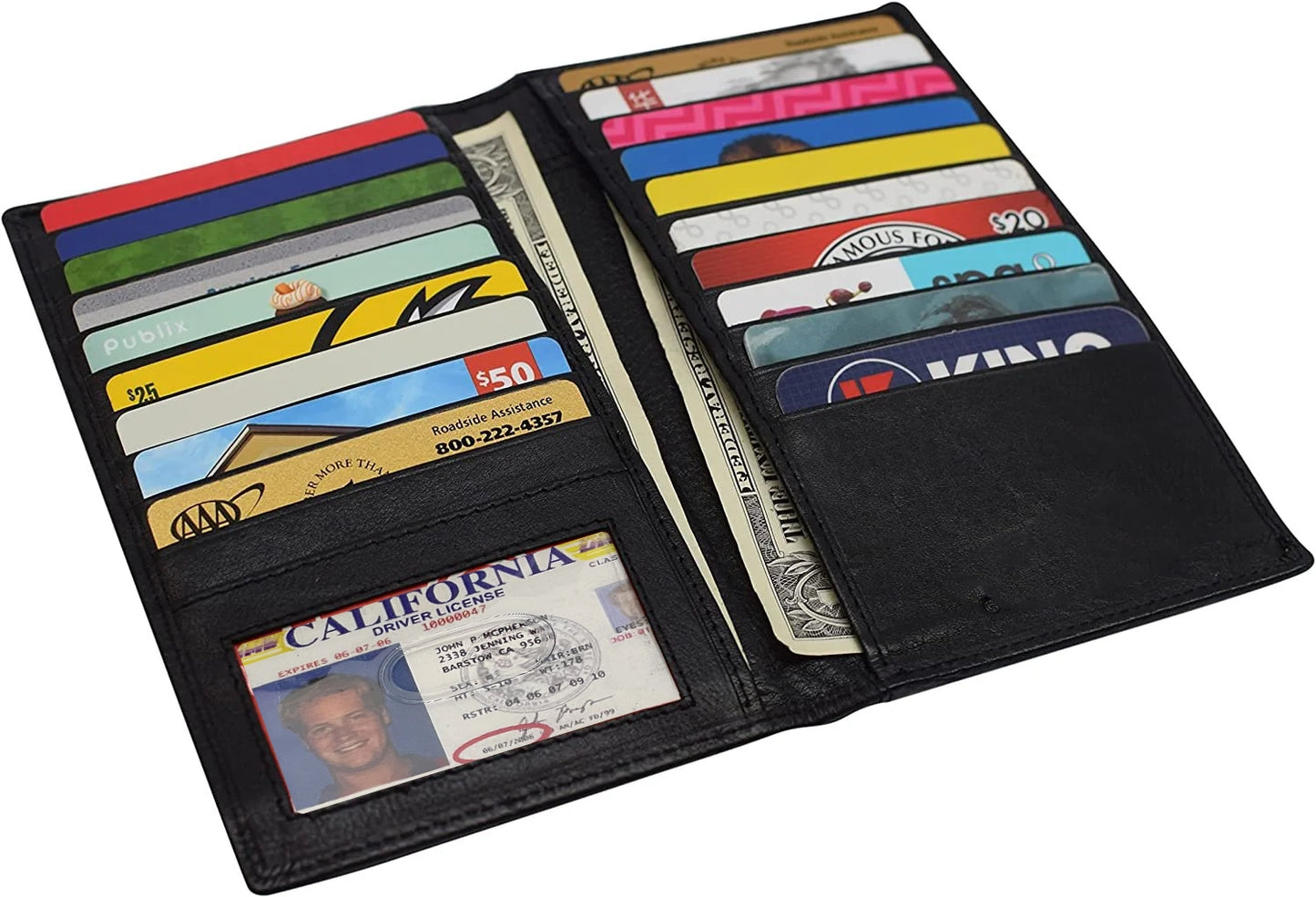 RFID Blocking Leather Checkbook Cover Men's Secretary Wallet 19 Card Holder High Capacity