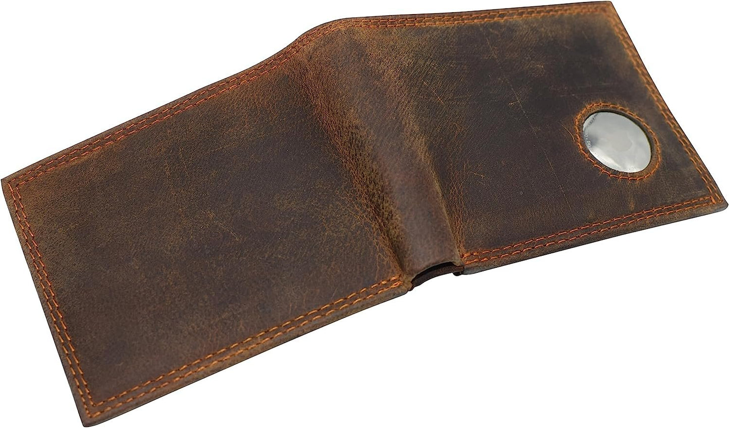 Vintage Leather Men's Bifold Flap Top Wallet Credit Card Holder Airtag Case