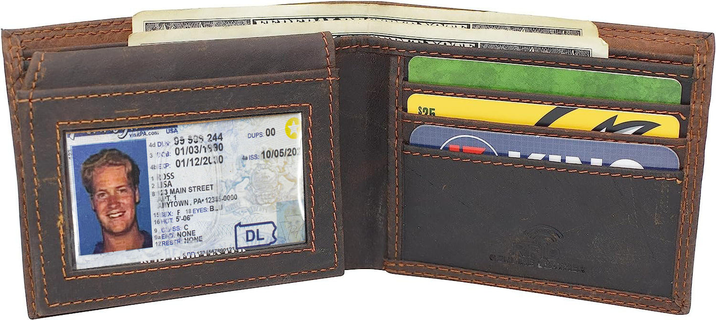 Vintage Leather Men's Bifold Flap Top Wallet Credit Card Holder Airtag Case