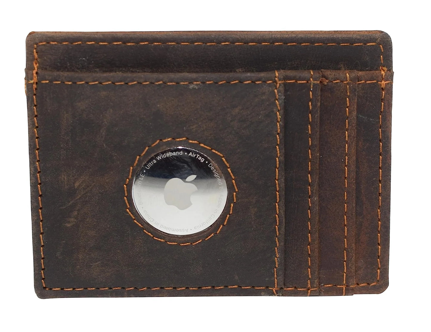 Hunter Brown Leather Men's Slim Minimalist Card Holder Wallet AirTag Case