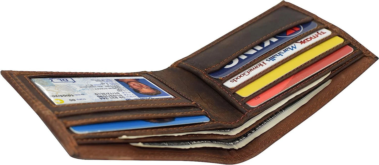 Vintage Leather Men's Bifold Wallet Credit Card Holder Airtag Case