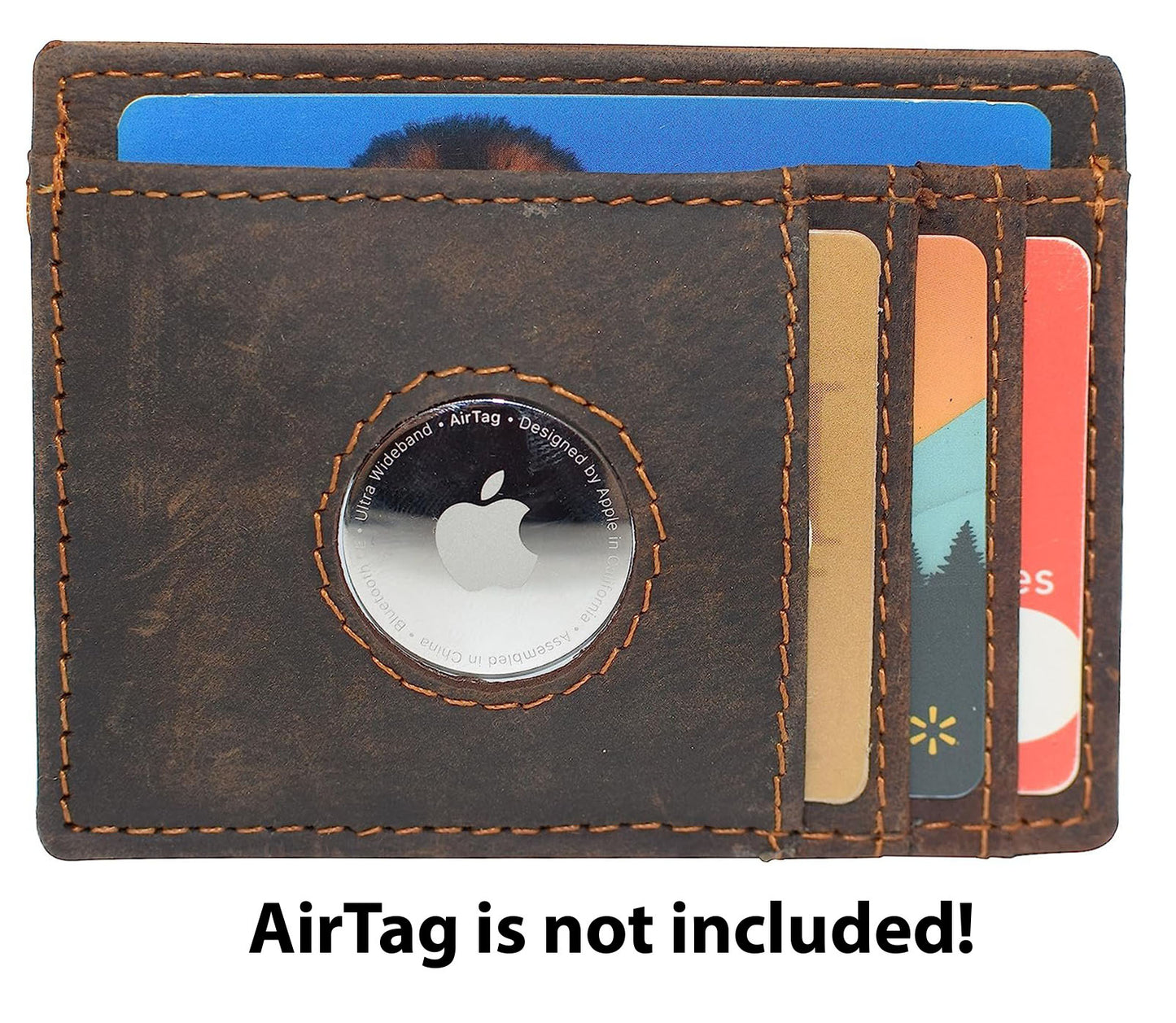 Hunter Brown Leather Men's Slim Minimalist Card Holder Wallet AirTag Case