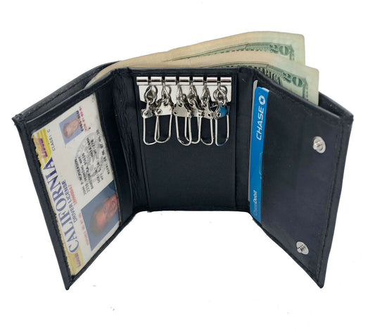 Genuine Leather Men's Keychain Case Key Ring Coin Holder Wallet Cash Card Holder