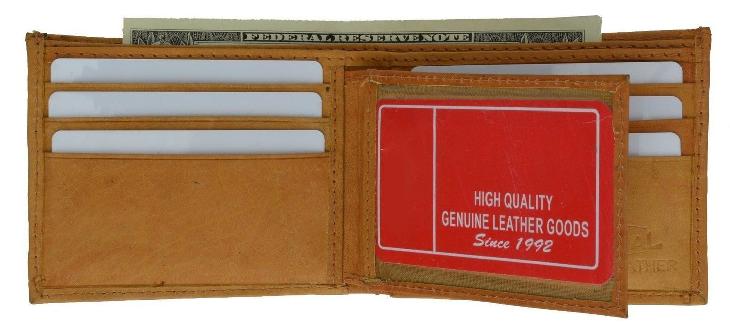 Genuine Leather Men's Bifold Center Flap Wallet Thin Credit Card Front Pocket