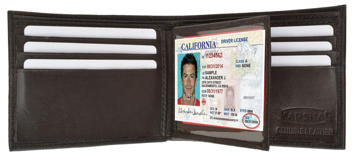 RFID Blocking Genuine Leather Men's Bifold Wallet Center Flap Credit Card ID Holder