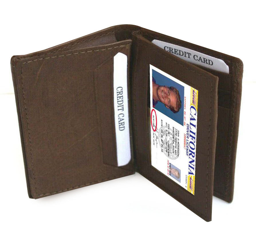RFID Blocking Men's Genuine Leather ID Bifold Card Holder Center Flap Multi-Card Wallet