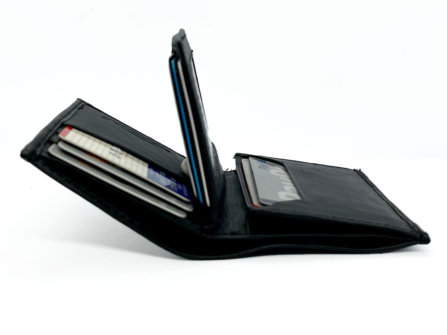RFID Blocking Men's Genuine Leather ID Bifold 18+ Card Holder Center Flap Compact Wallet
