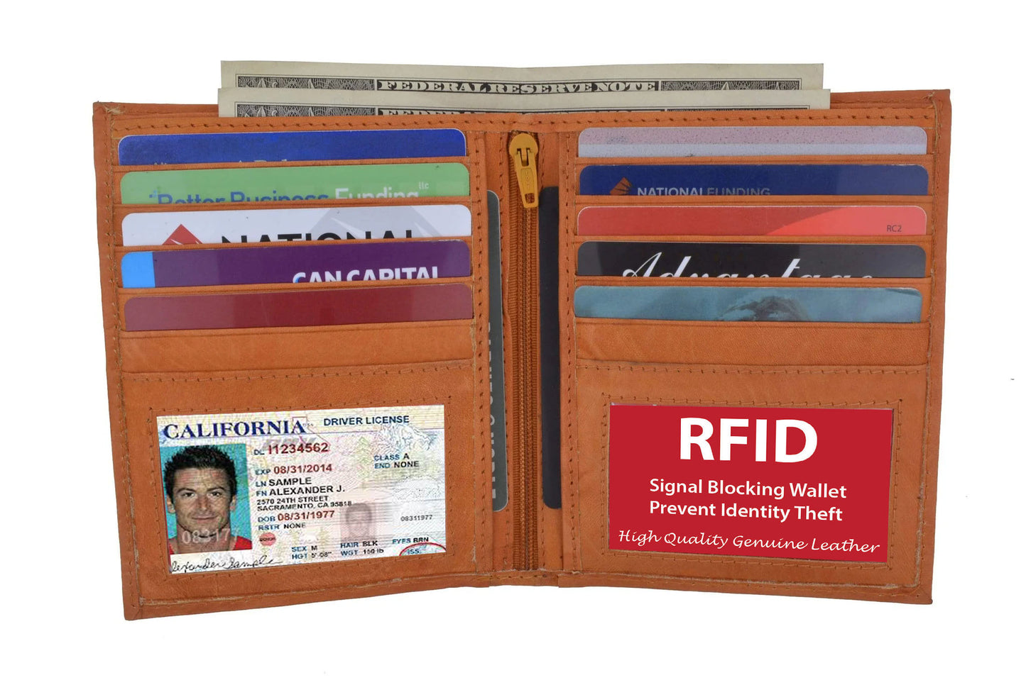 RFID Blocking Genuine Leather Men's European Hipster Bifold Wallet 10 Card 2 ID