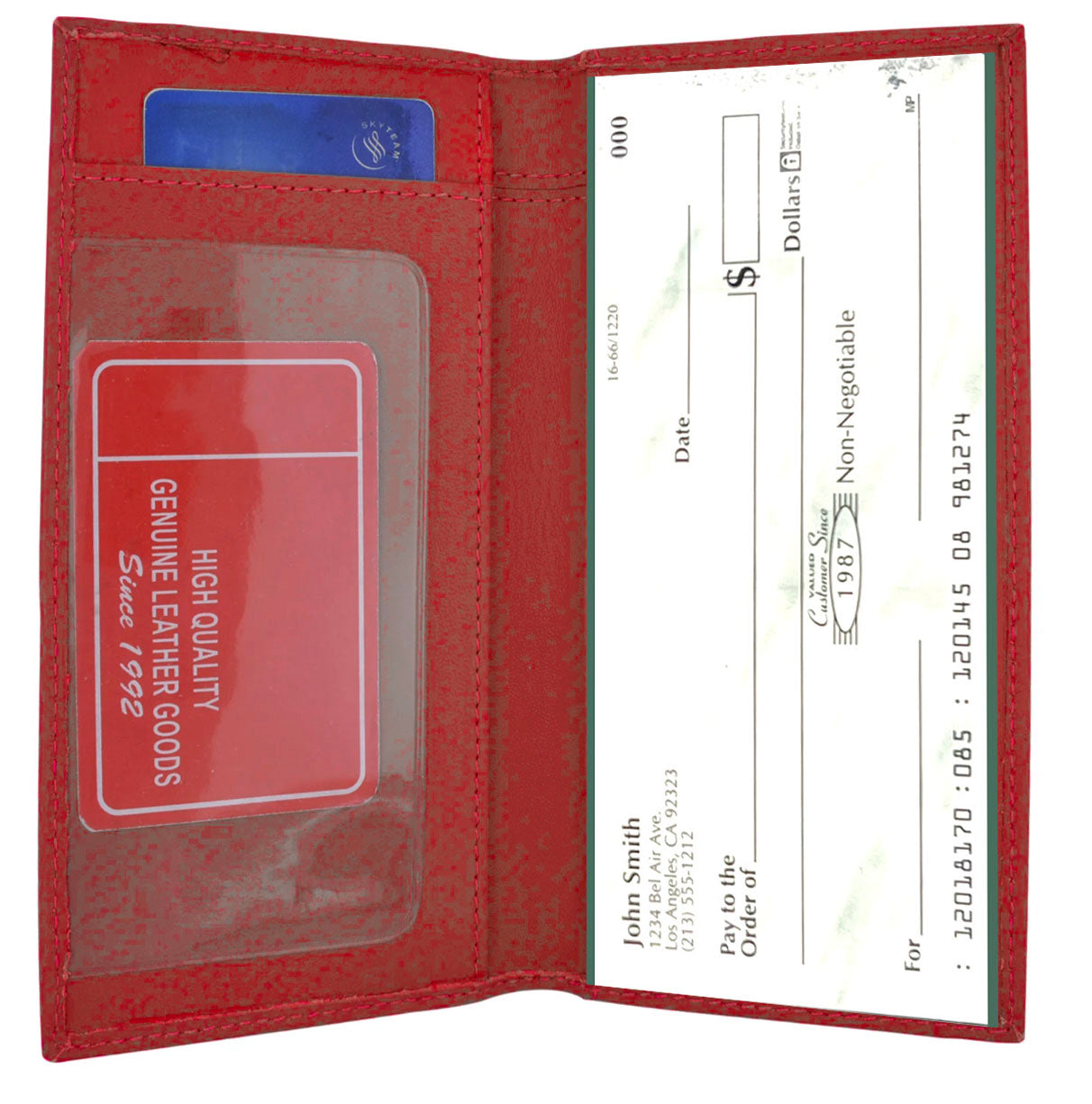 RFID Blocking Genuine Leather Plain Checkbook Cover Holder Thin ID Card Wallet