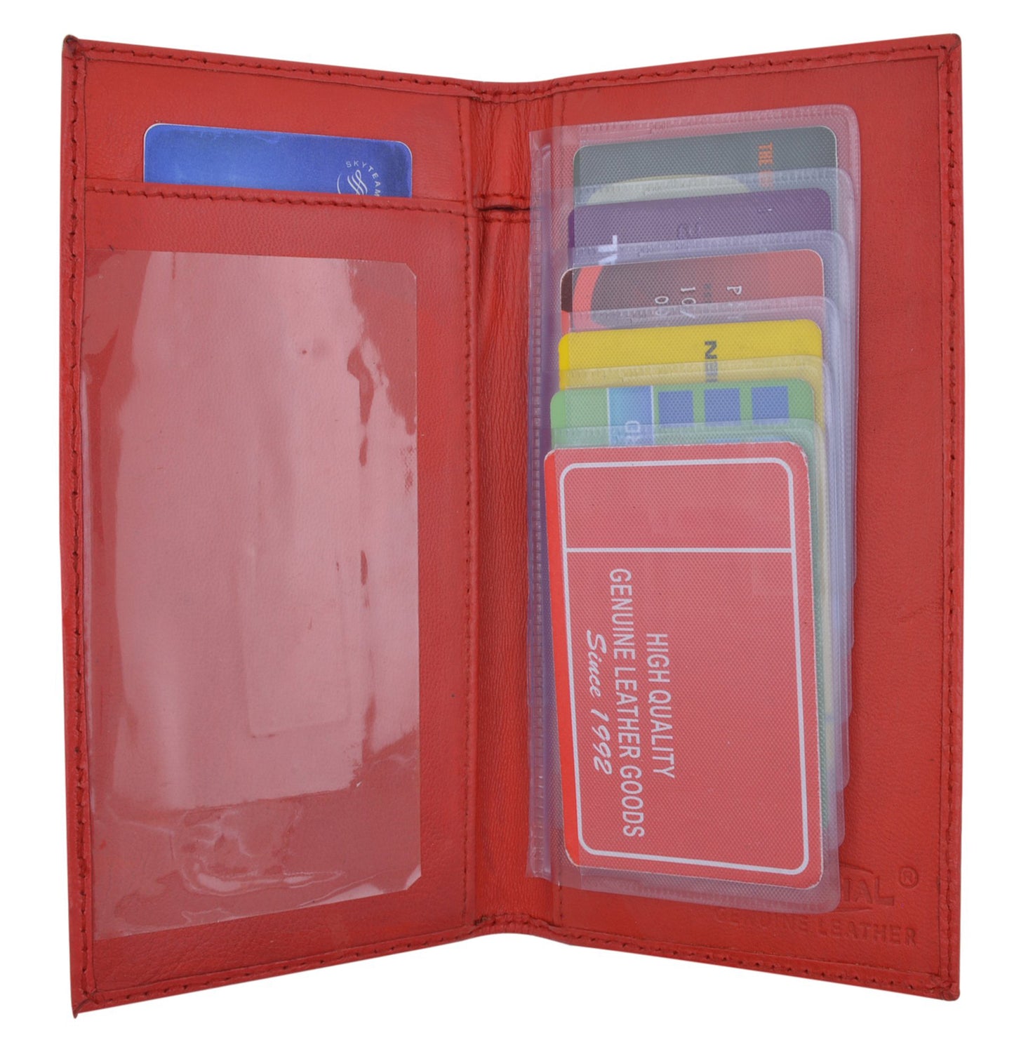 Genuine Leather Standard Plain Checkbook Cover Long Wallet Men Women