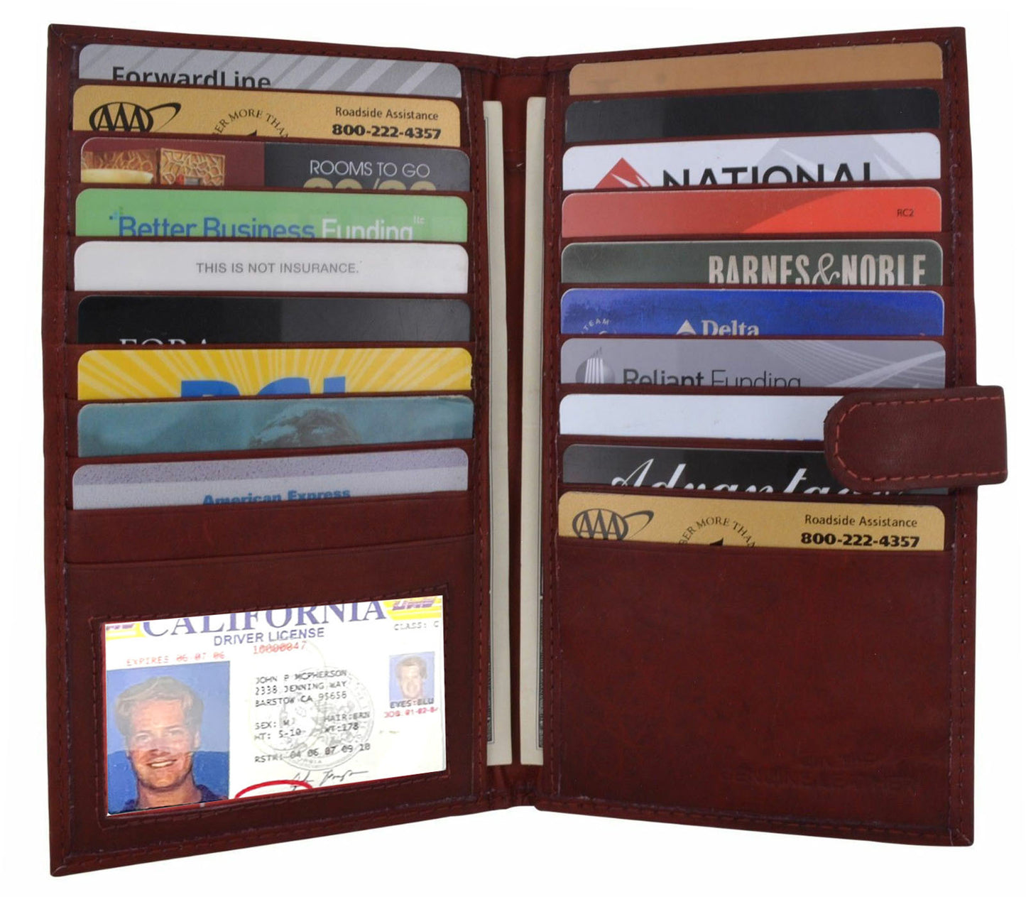 RFID Blocking Leather Checkbook Cover Men's Secretary Wallet 19 Card Holder Strap Closed