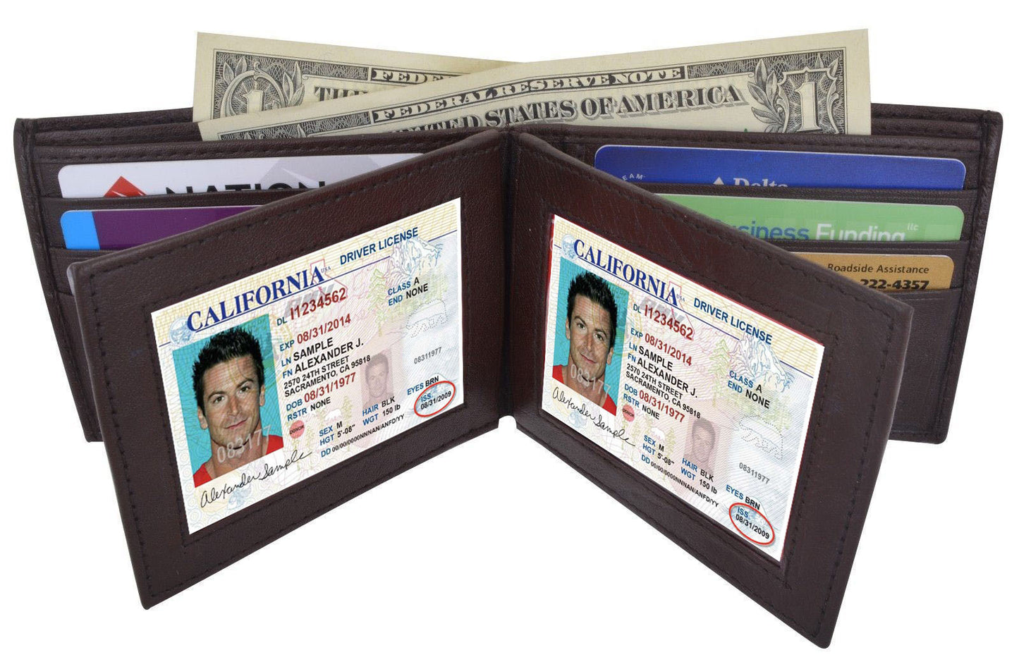 RFID Blocking Genuine Leather Men's 2 Center Flap Bifold Wallet ID Credit Card ID Holder
