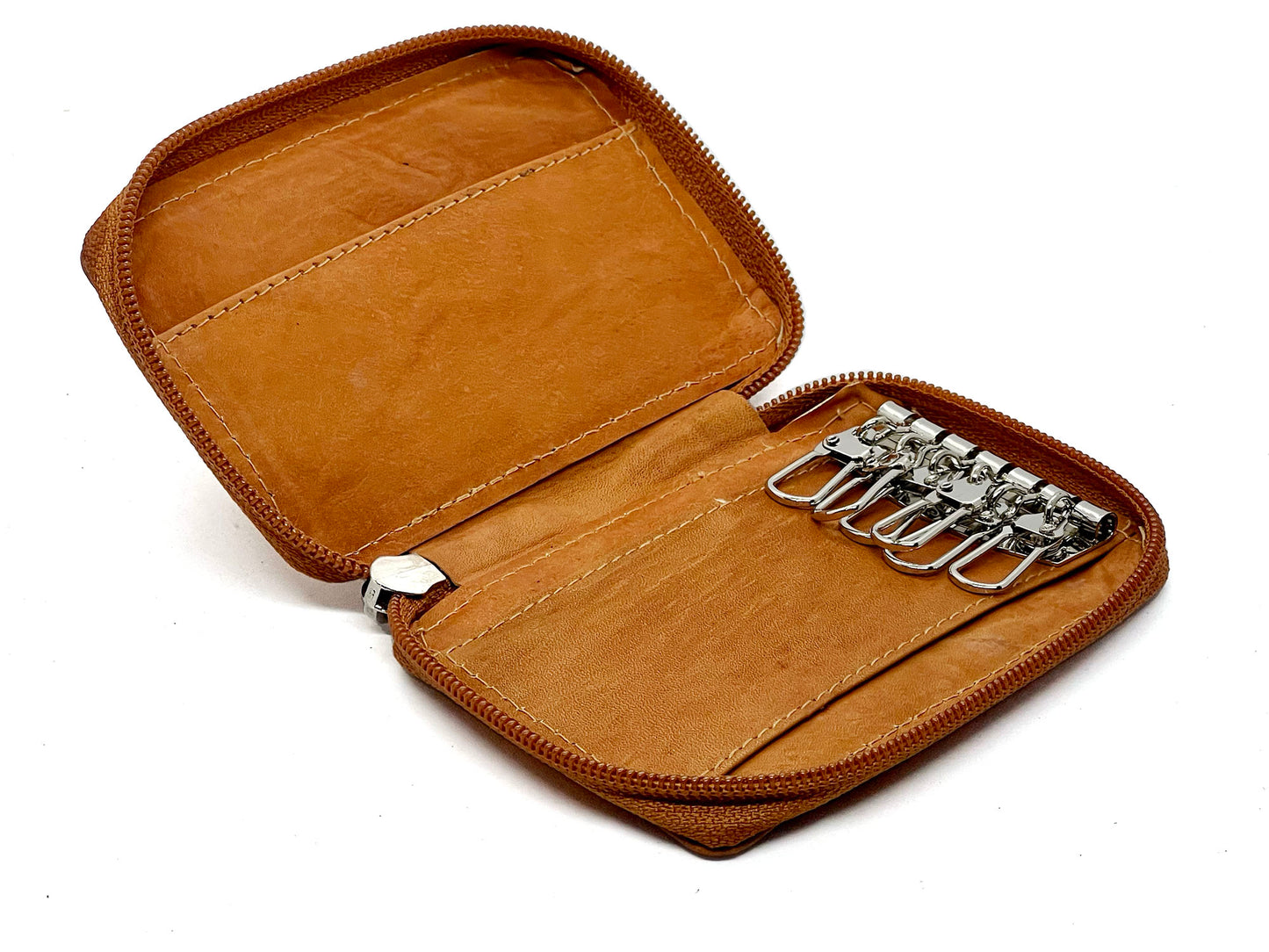 Genuine Leather Keychain Men's Wallet Key Ring Trifold Front Pocket Zip Around