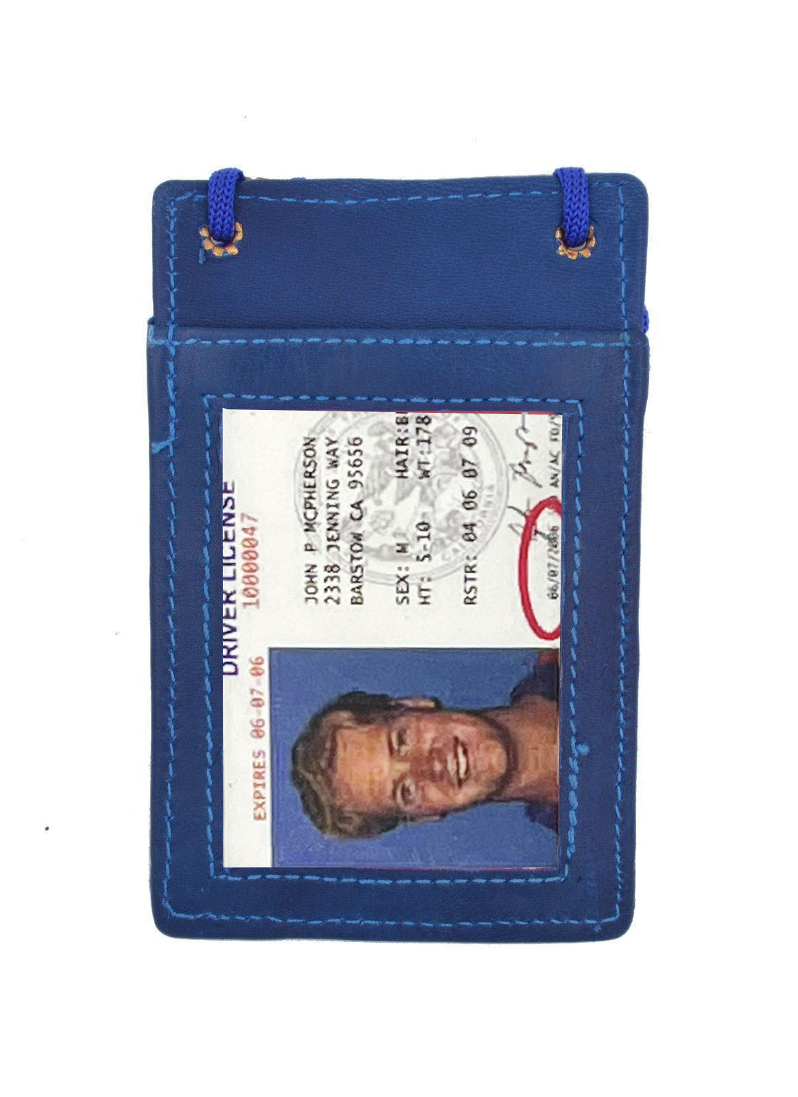 RFID Blocking Genuine Leather ID Badge Holder Credit Card Wallet with Lanyard Adjustable Neck Strap