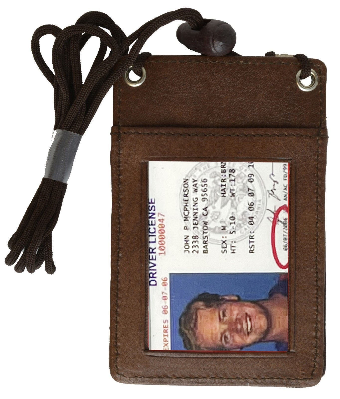 RFID Blocking Genuine Leather ID Badge Holder Credit Card Wallet with Lanyard Adjustable Neck Strap