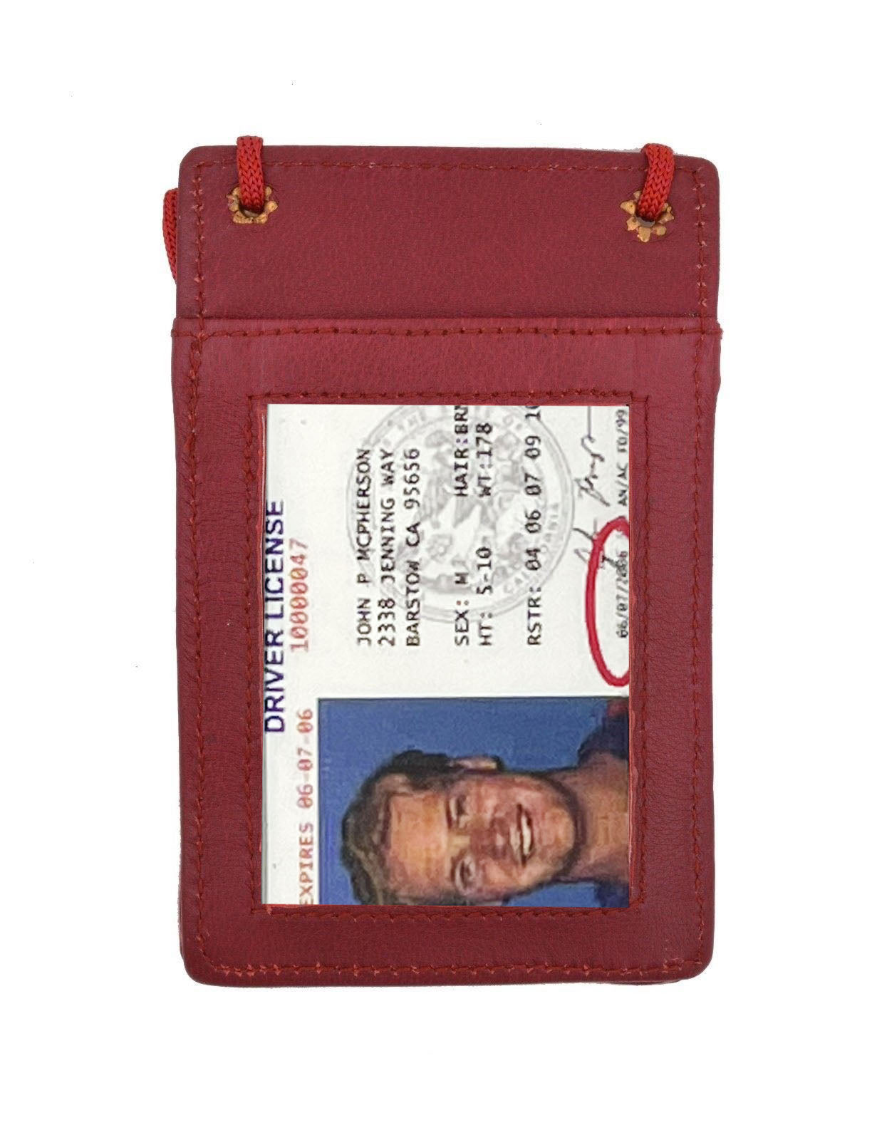 RFID Blocking Genuine Leather ID Badge Holder Credit Card Wallet with Lanyard Adjustable Neck Strap