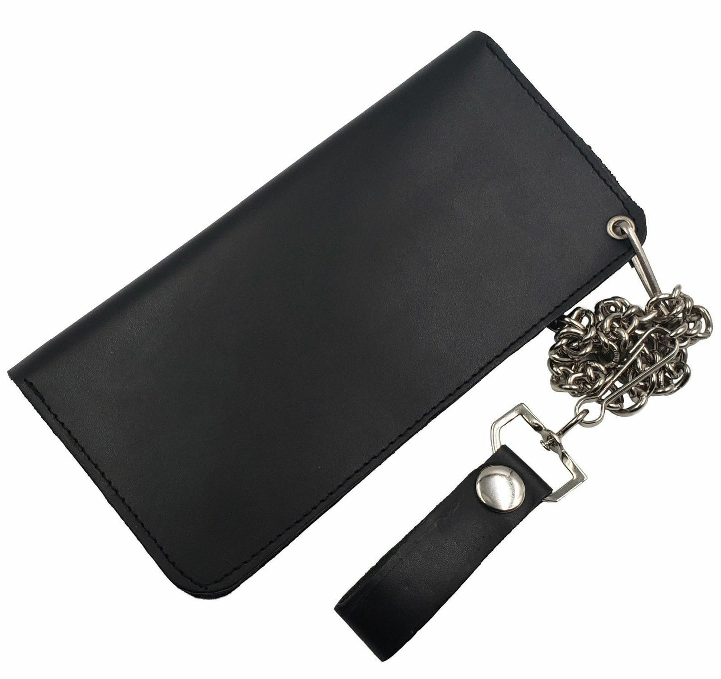 Black Genuine Leather Long Chain Men's Biker Wallet Zip Trucker Motorcyclist