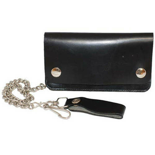 Black Genuine Leather Long Chain Men's Biker Wallet Zip Trucker Motorcyclist