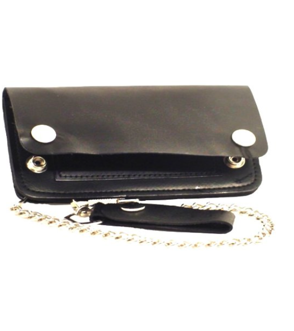 Black Genuine Leather Long Chain Men's Biker Wallet Zip Trucker Motorcyclist