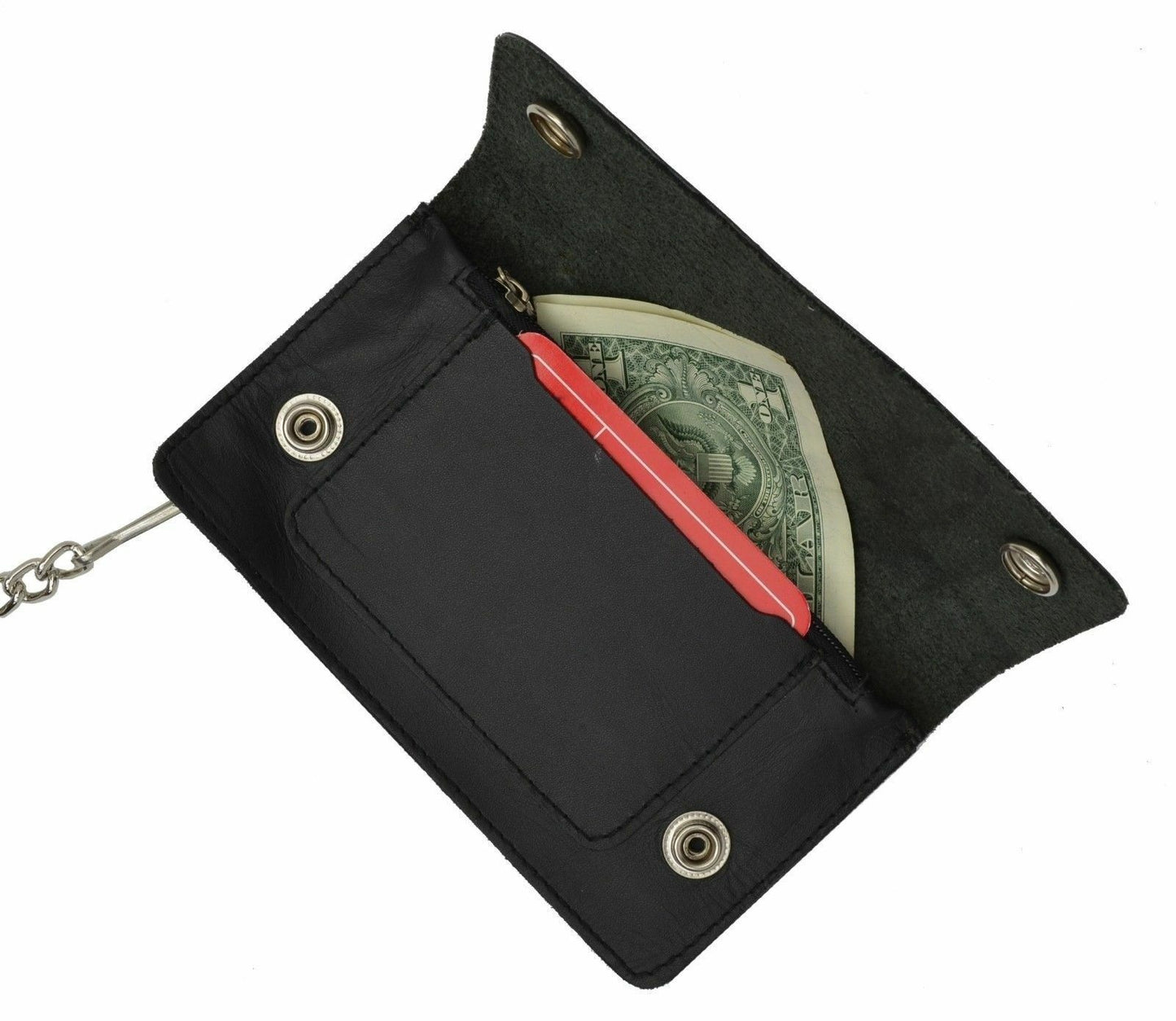 Black Genuine Leather Long Chain Men's Biker Wallet Zip Trucker Motorcyclist