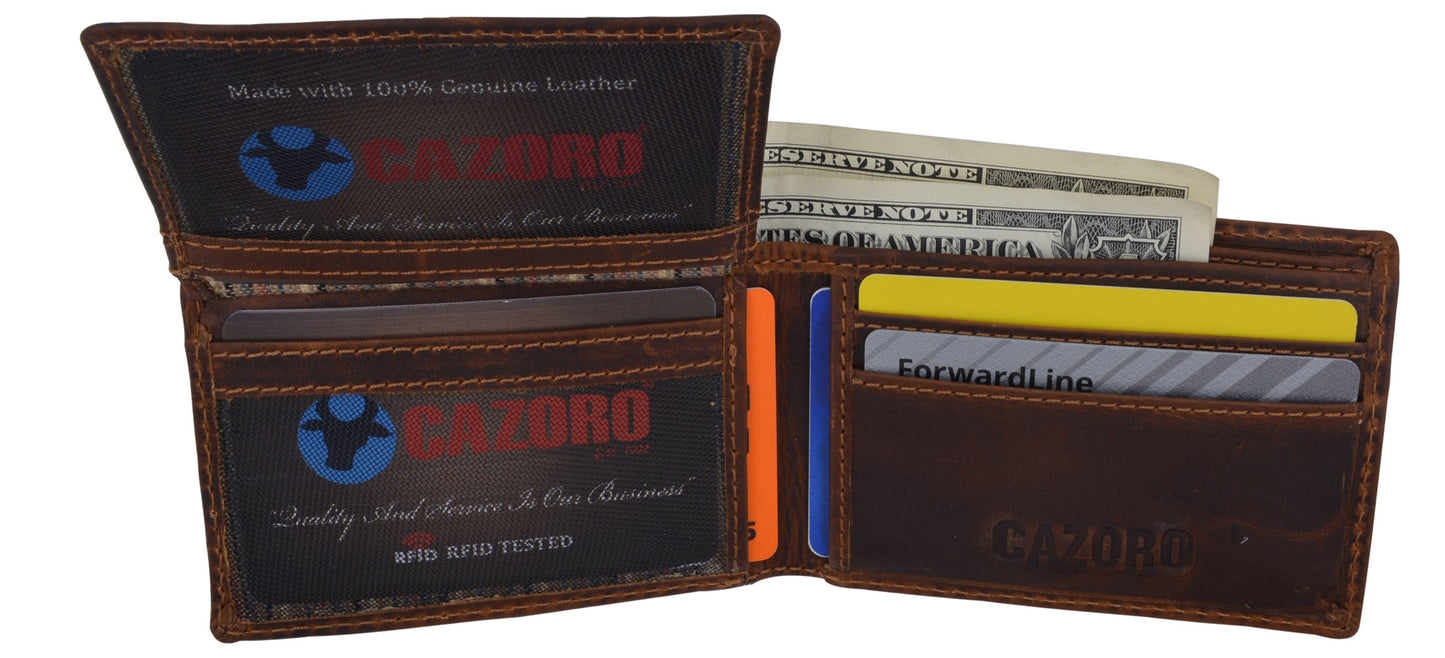 RFID Blocking Vintage Hunter Brown Leather Men's Wallet Full Grain Cowhide