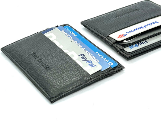 Black Genuine Leather Men's Wallet ID Credit Card Thin Holder Minimalist Ultra Thin Billfold