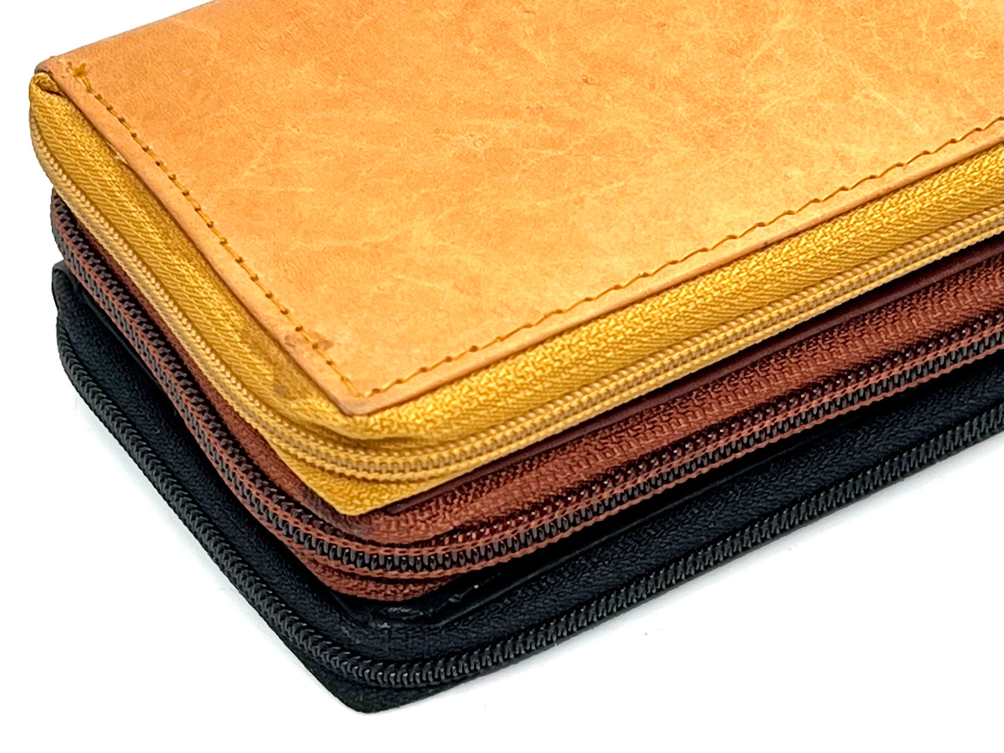 RFID Blocking Leather Zip-Around Men's Bifold Wallet Coin Pocket