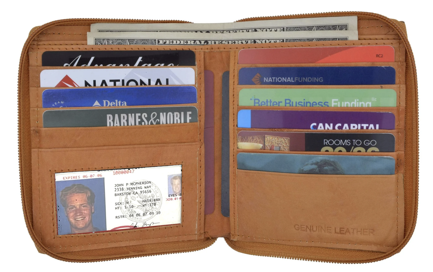 RFID Blocking Leather Zip-Around Credit Card Holder Men's Bifold Hipster Wallet