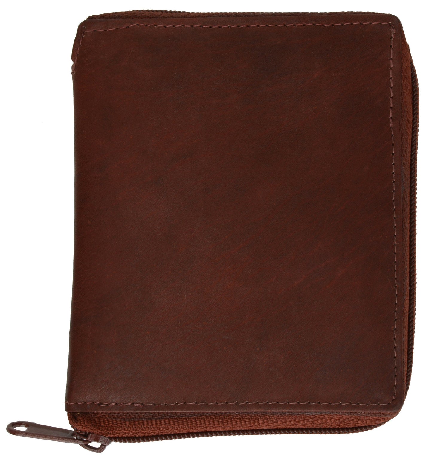 RFID Blocking Black Genuine Leather Zip-Around Men's Bifold Wallet with coin pocket
