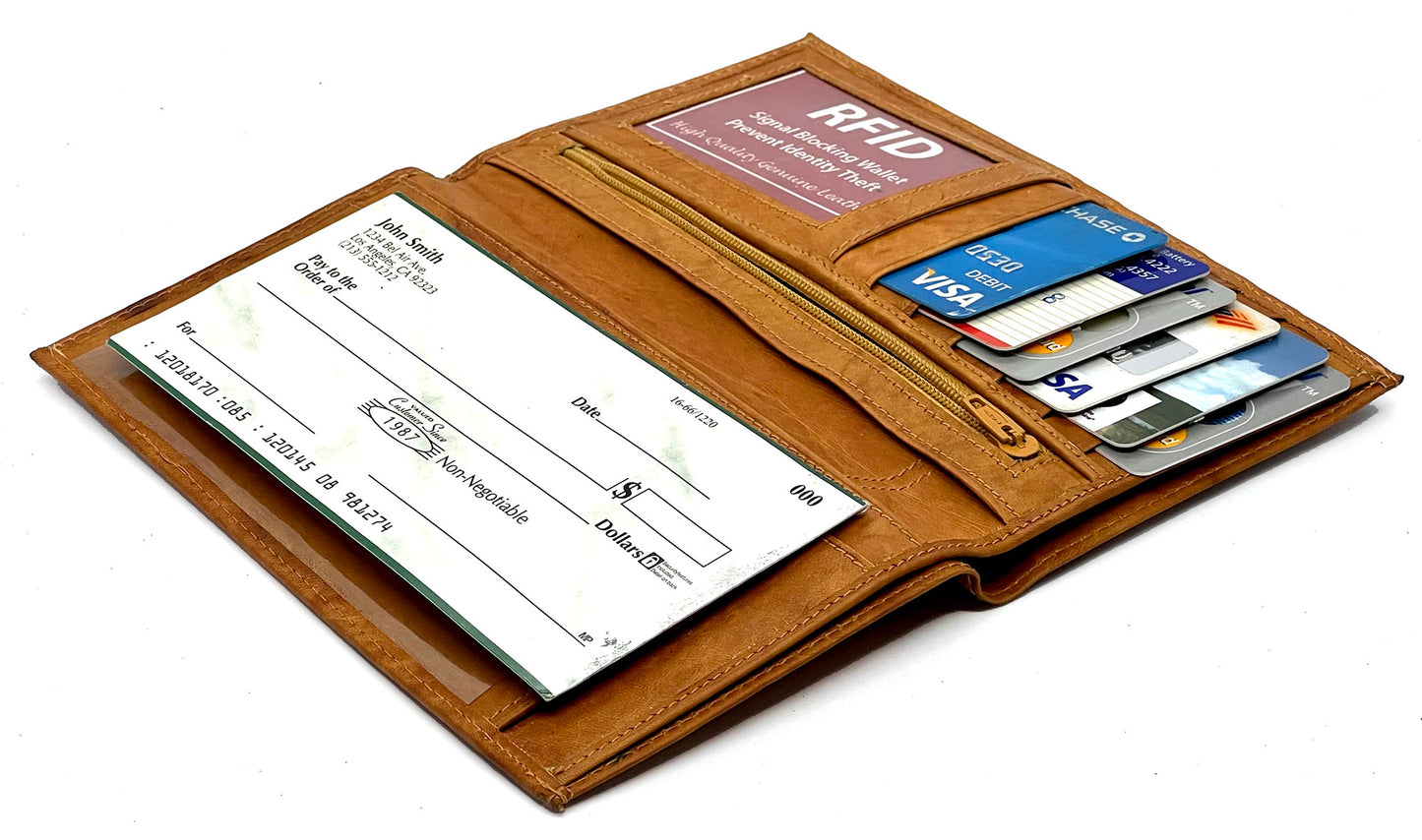 Genuine Leather Checkbook Cover ID Credit Card Long Wallet Holder
