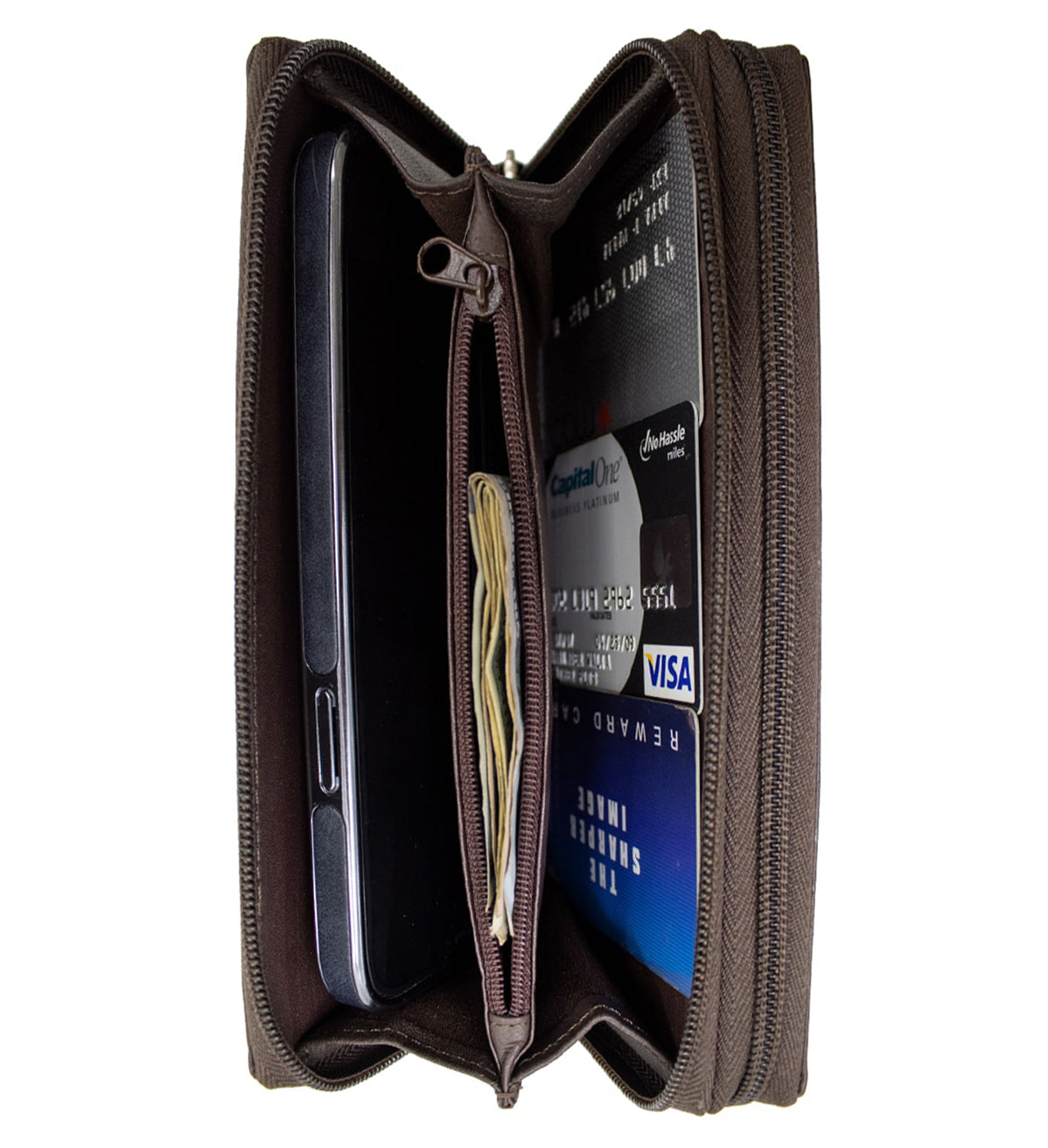 RFID Blocking Leather 2 Zip Wallet Women Credit Card Holder Accordion Organizer Wallet