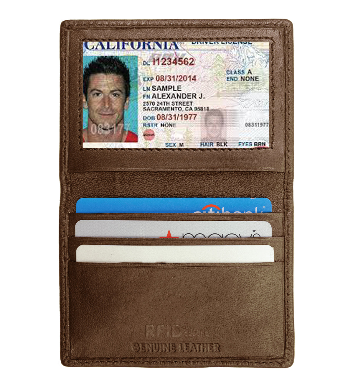 RFID Blocking Men's Genuine Leather ID 3 Card Bifold Card Holder Wallet