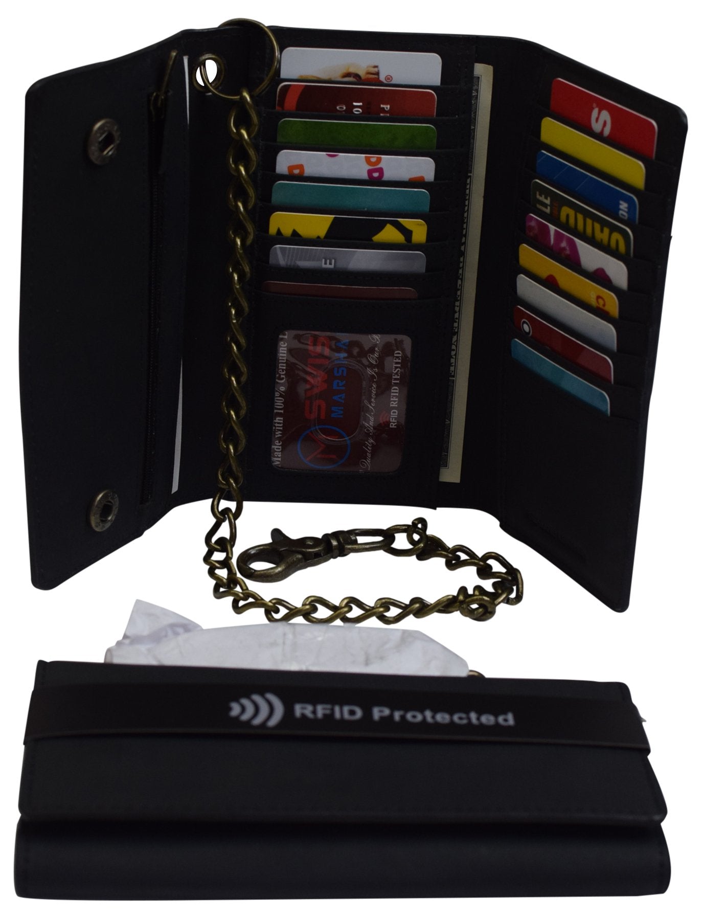 Vintage Leather RFID Blocking Men's Biker Chain Wallet Motorcyclist Hunter Brown or Black