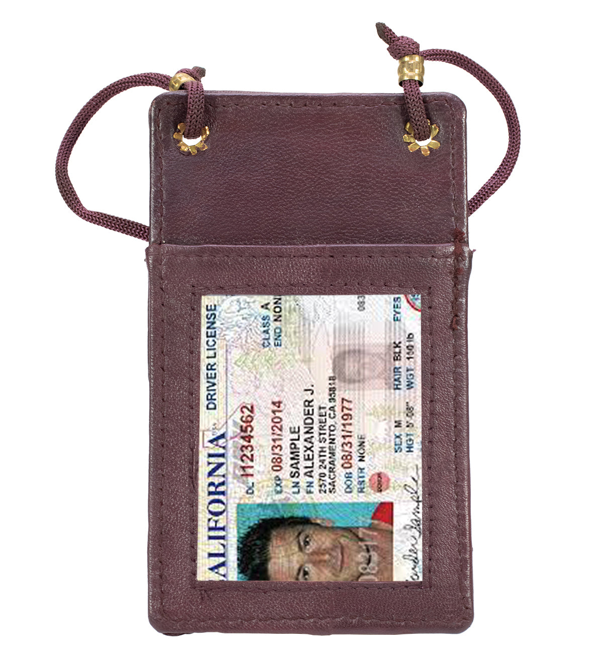 RFID Blocking Genuine Leather ID Card Holder Neck Strap Travel Wallet String Bag