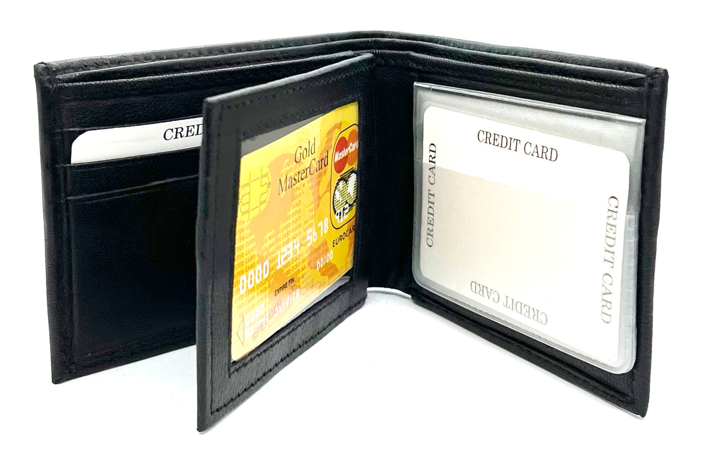 RFID Blocking Genuine Leather Men's Bifold Wallet Center Flap Credit Card Holder