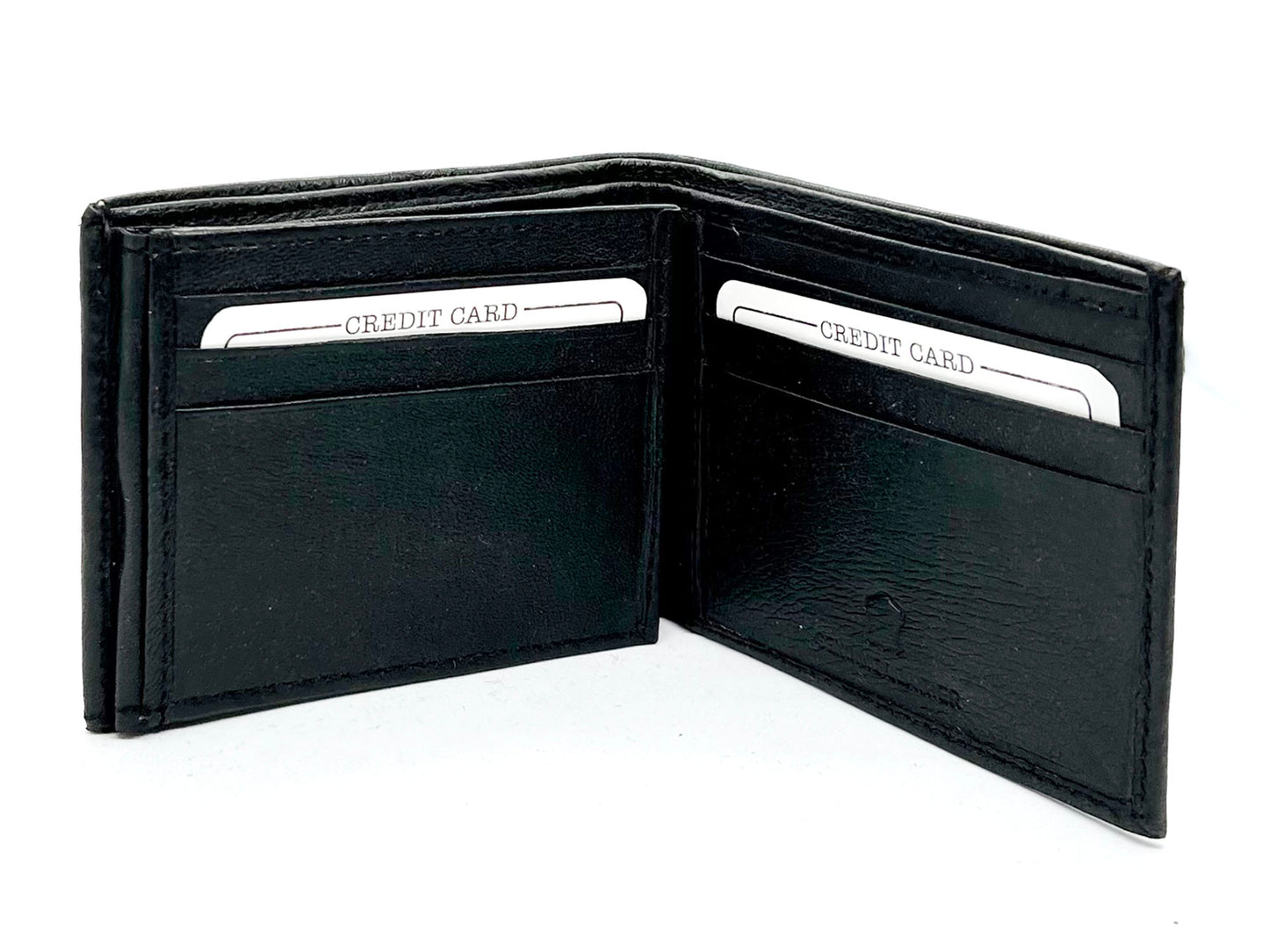 RFID Blocking Genuine Leather Men's Bifold Wallet Credit Card Holder Flap Open