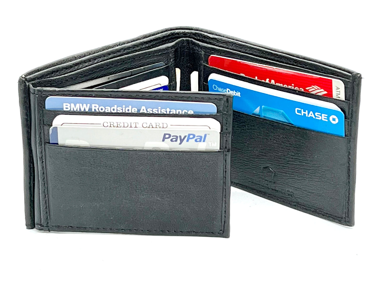 RFID Blocking Genuine Leather Men's Bifold Wallet Credit Card Holder Flap Open