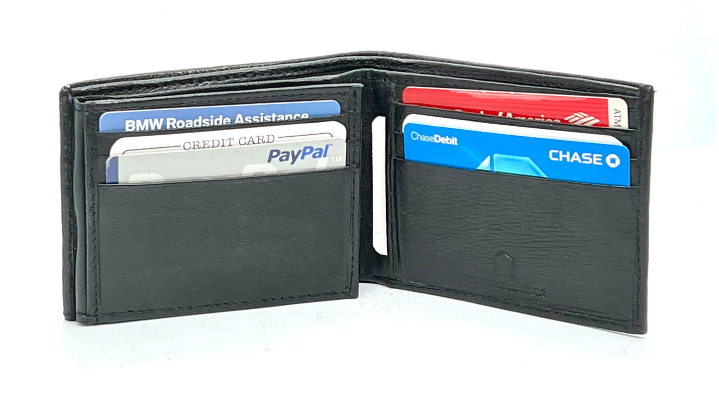 RFID Blocking Genuine Leather Men's Bifold Wallet Credit Card Holder Flap Open