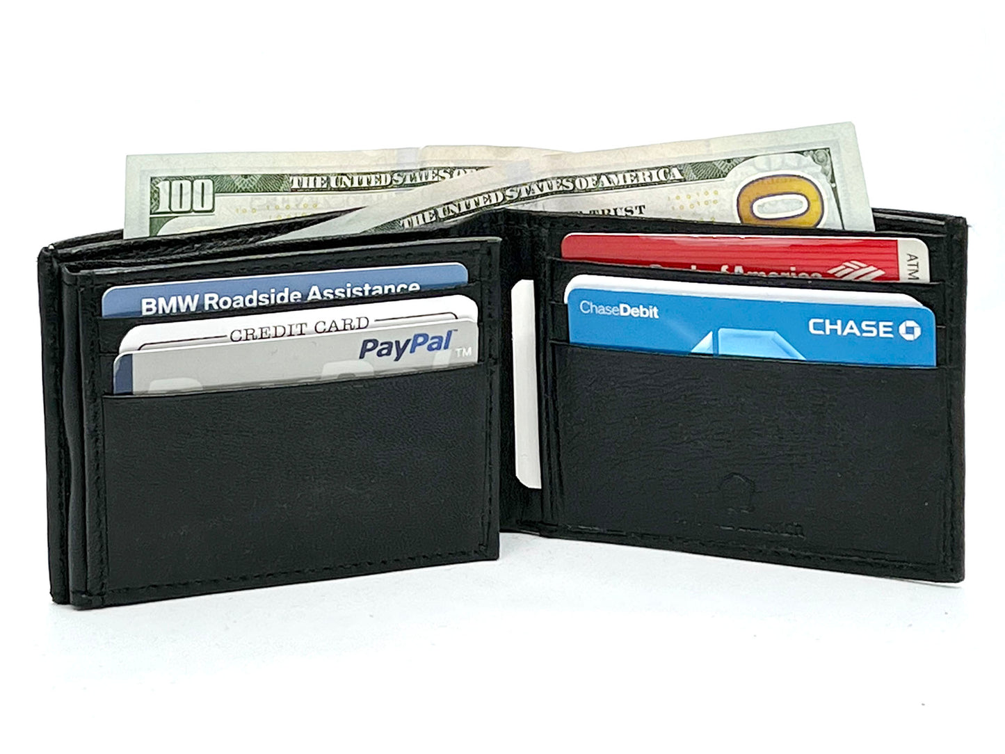 RFID Blocking Genuine Leather Men's Bifold Wallet Credit Card Holder Flap Open