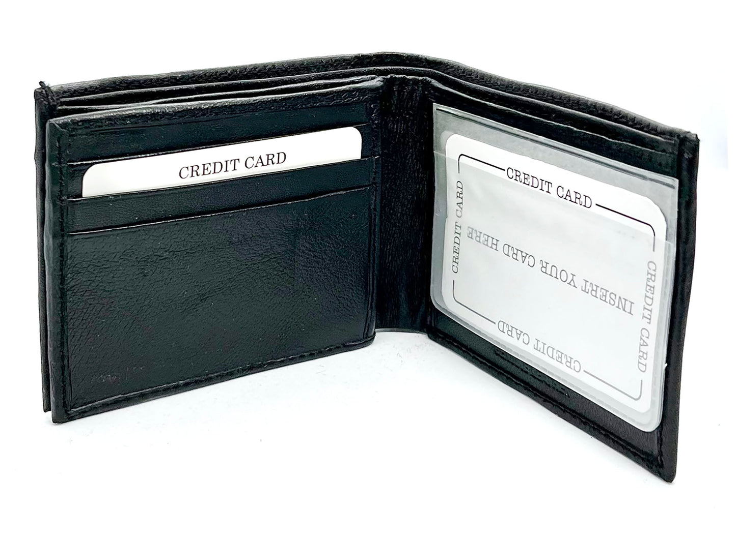 RFID Blocking Genuine Leather Men's Bifold Wallet Center Flap Credit Card Holder ID Badge