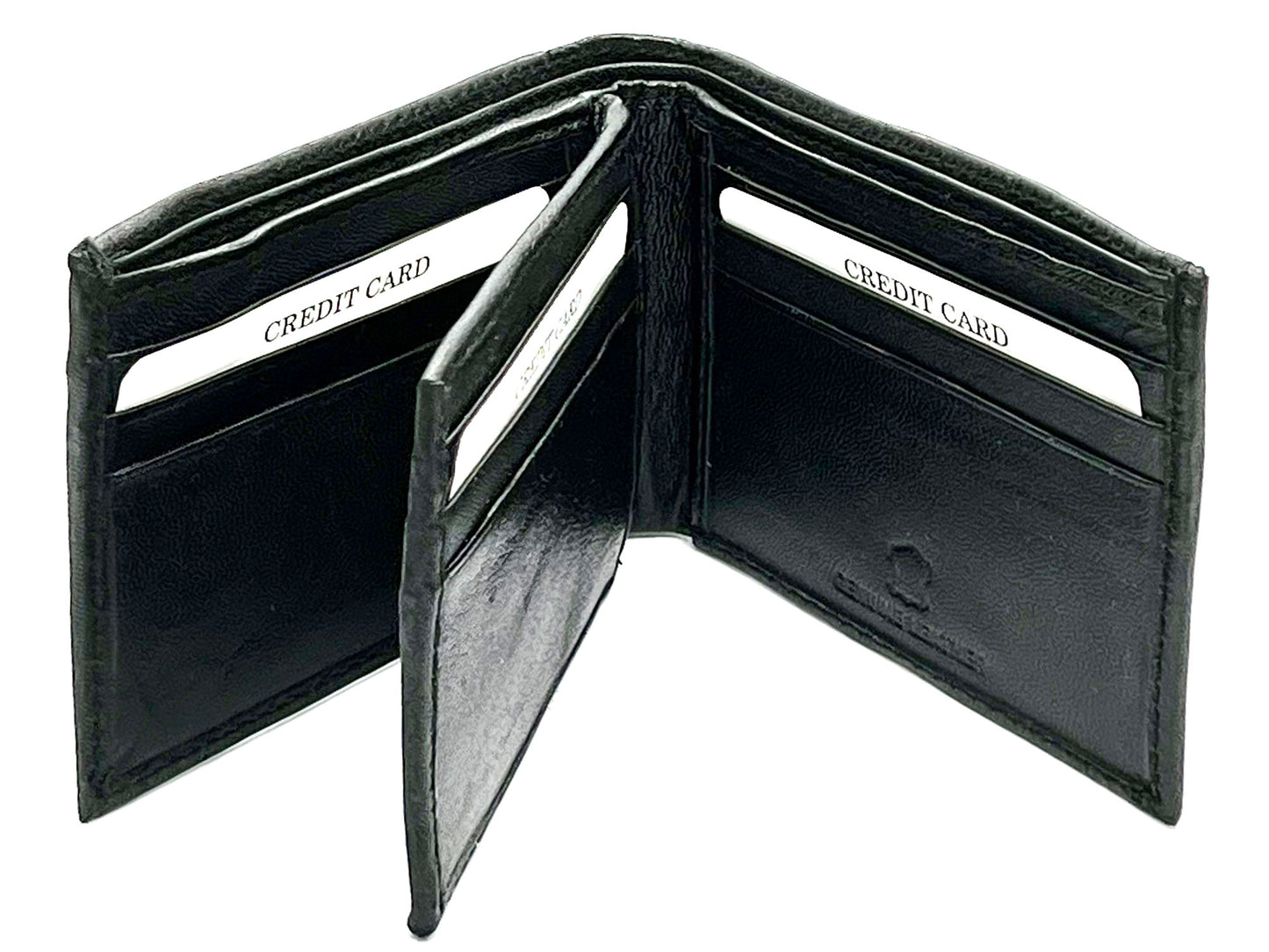 RFID Blocking Genuine Leather Men's Bifold Wallet Center Flap Credit Card Holder ID Badge