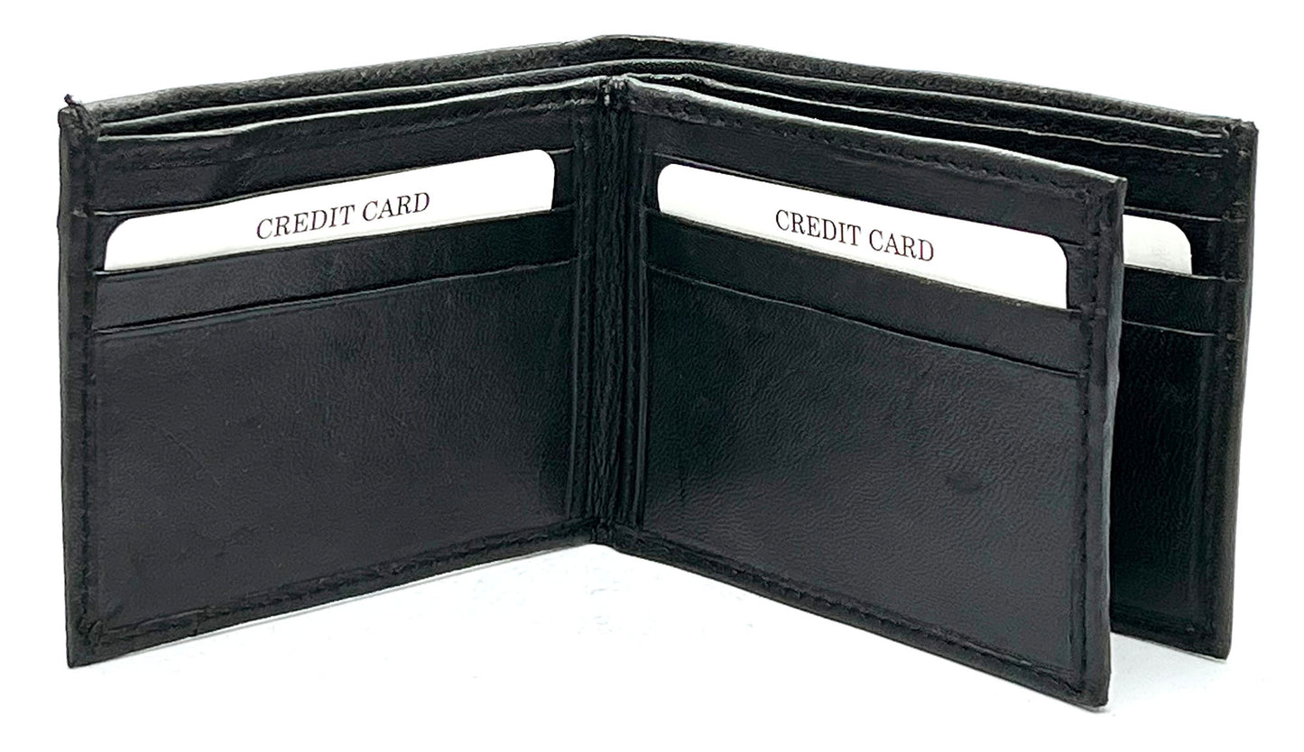 RFID Blocking Genuine Leather Men's Bifold Wallet Center Flap Credit Card Holder ID Badge