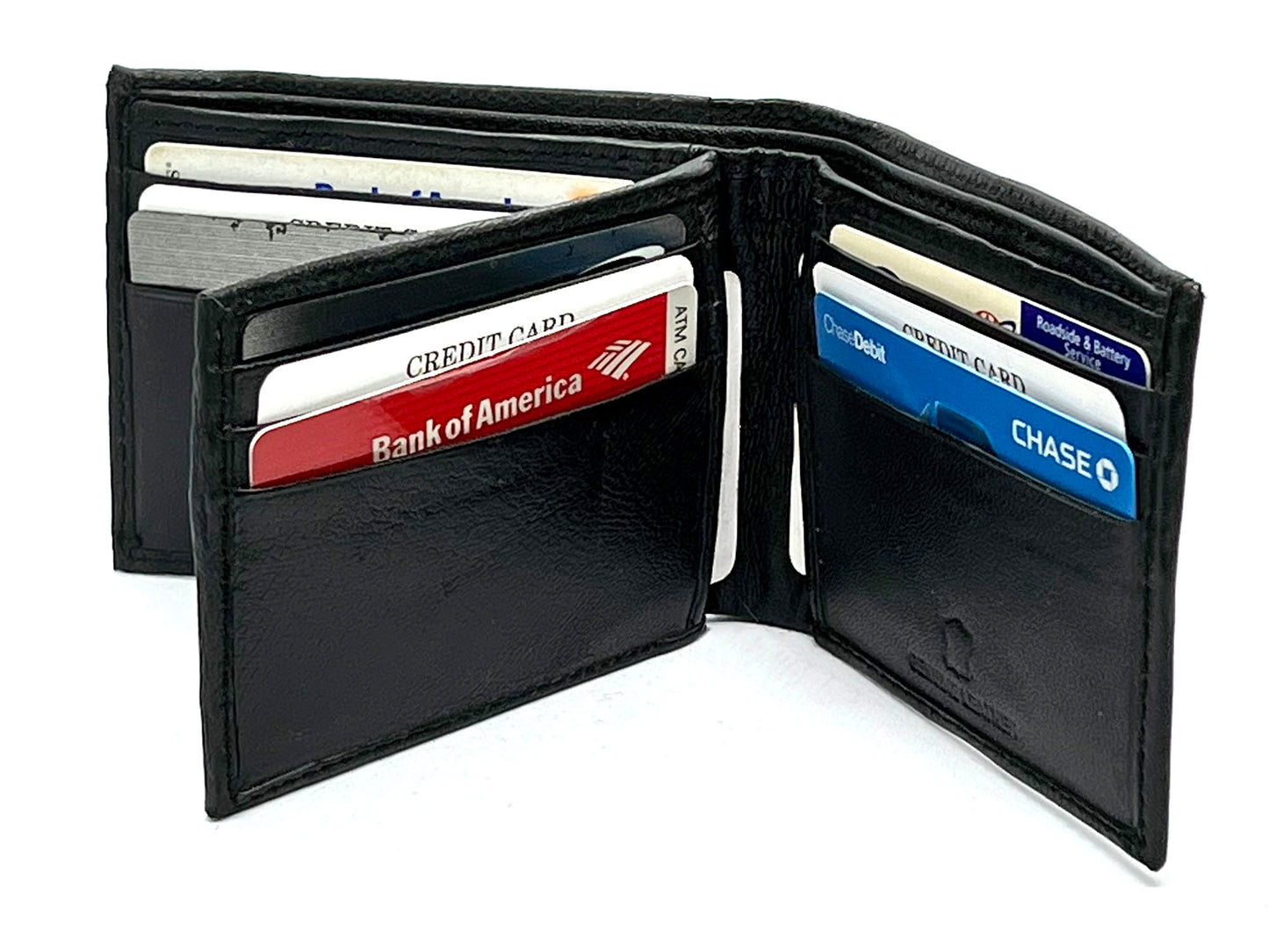 RFID Blocking Genuine Leather Men's Bifold Wallet Center Flap Credit Card Holder ID Badge