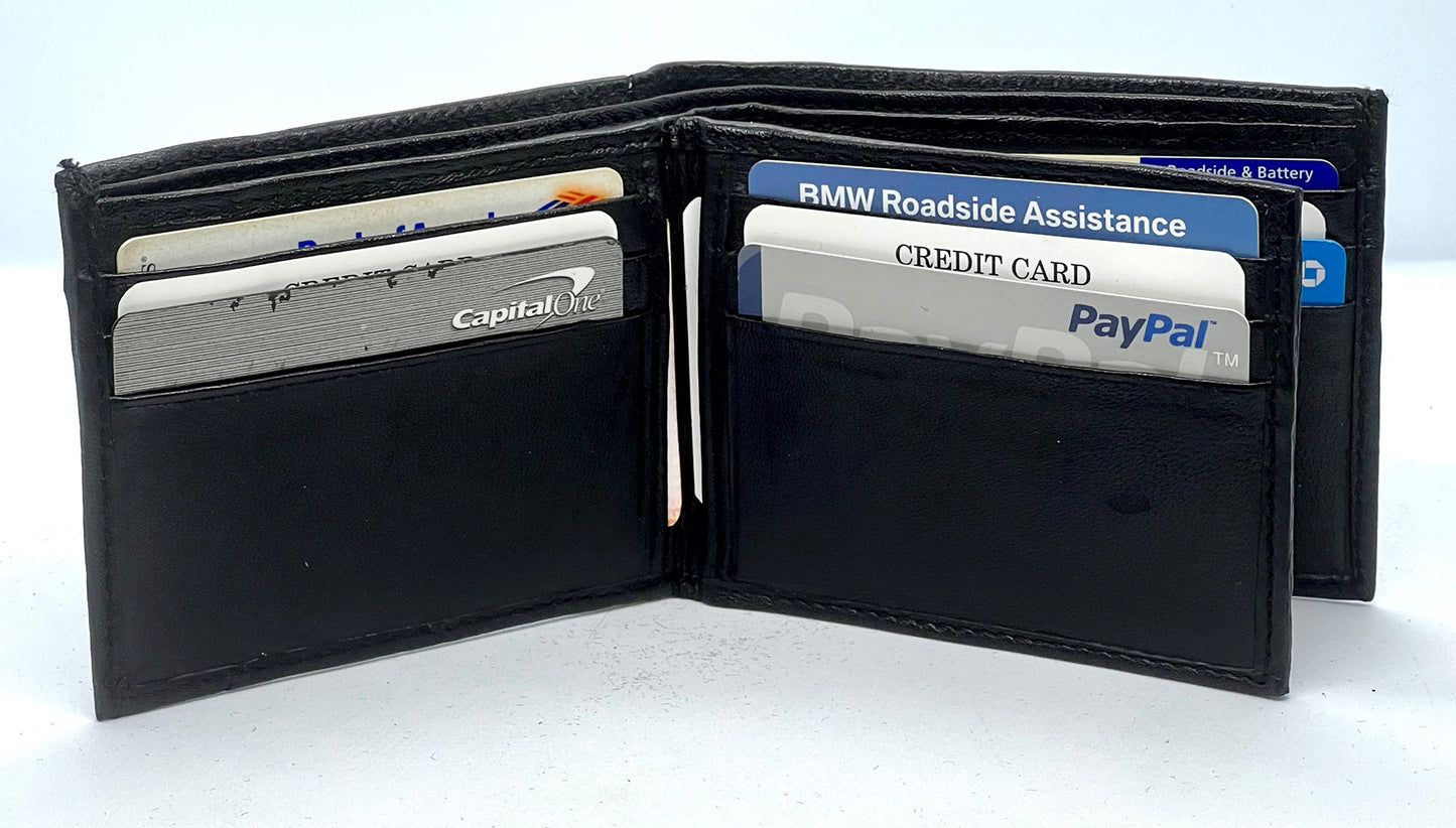 RFID Blocking Genuine Leather Men's Bifold Wallet Center Flap Credit Card Holder ID Badge