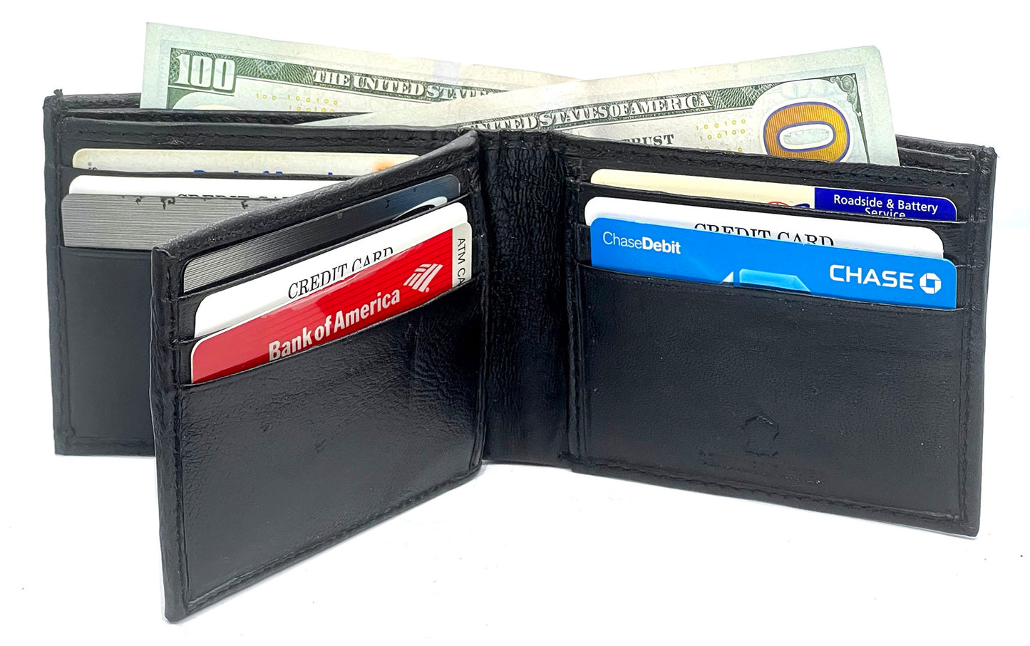 RFID Blocking Genuine Leather Men's Bifold Wallet Center Flap Credit Card Holder ID Badge